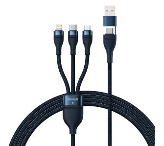 Kabel Baseus Flash Series 2 3w1 USB-C + micro USB + Lightning 100W 1,2m Niebieski