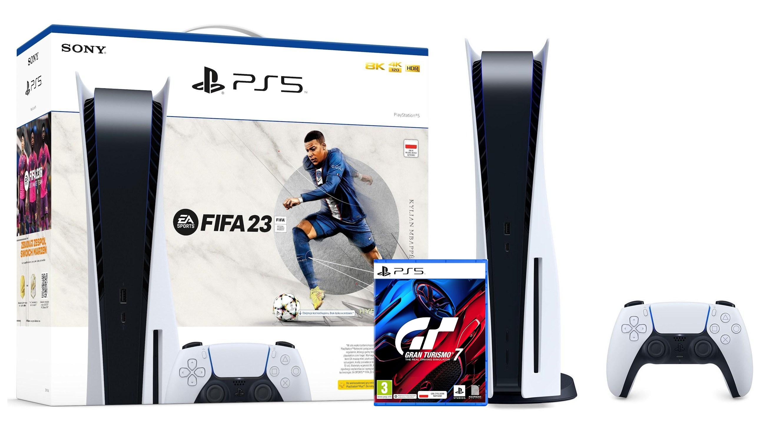 Konsola Sony PlayStation 5 (PS5) z napędem + FIFA 23 + Gran Turismo 7