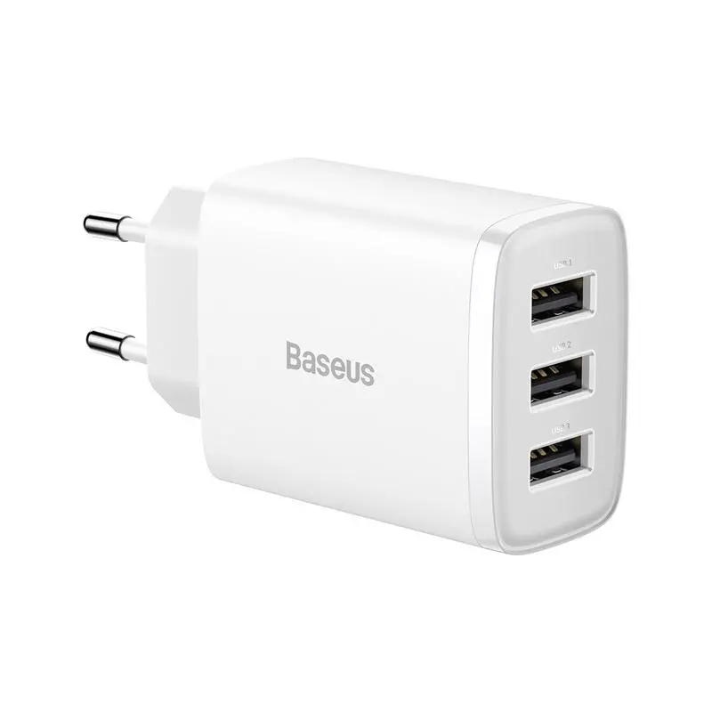Ładowarka sieciowa Baseus Compact Quick Charger 3x USB 17W Biały