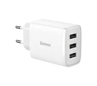 Baseus Compact Quick Charger 3x USB 17W Biały