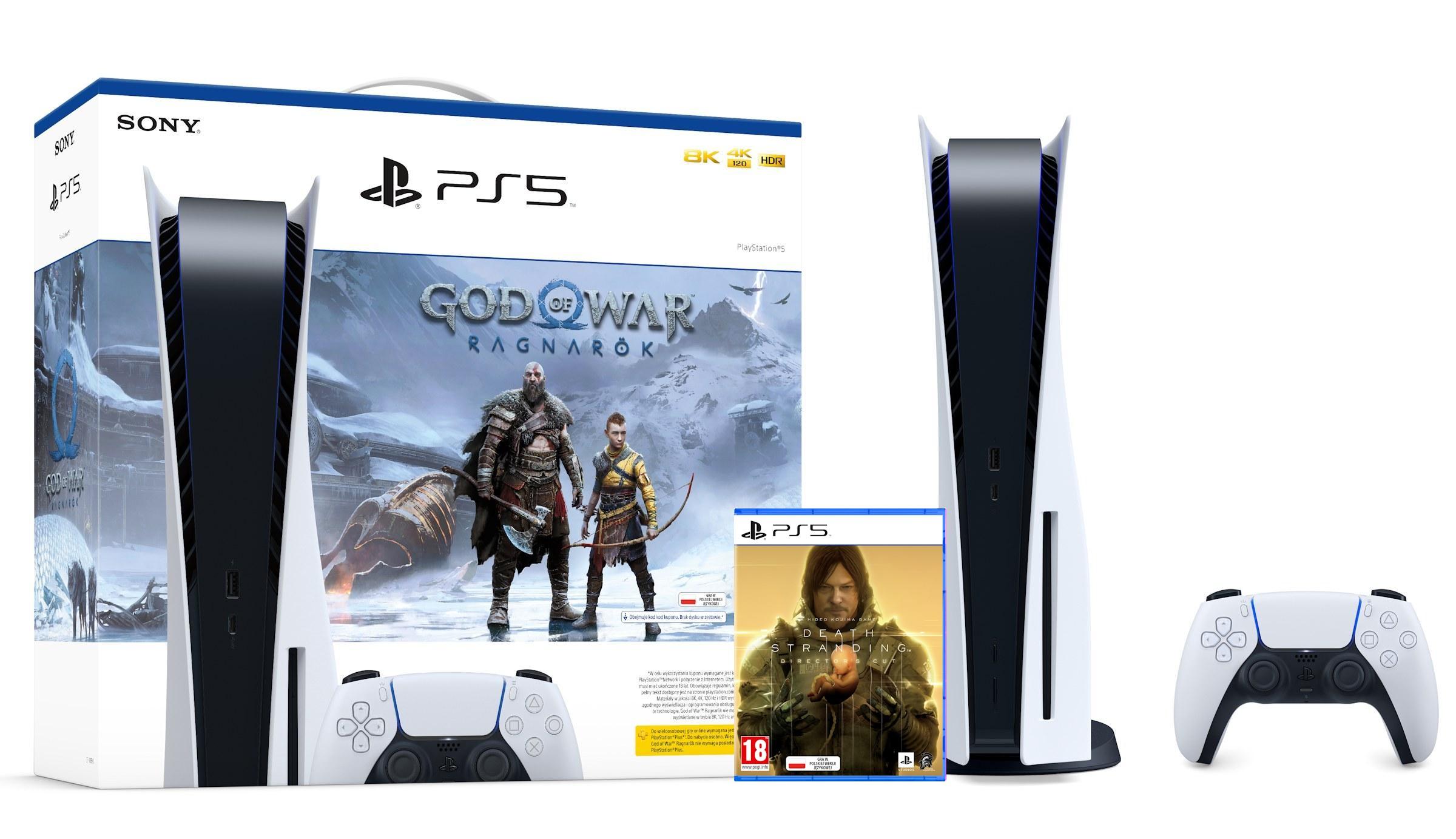 Konsola Sony PlayStation 5 (PS5) z napędem + God of War Ragnarok + Death Stranding Director’s Cut