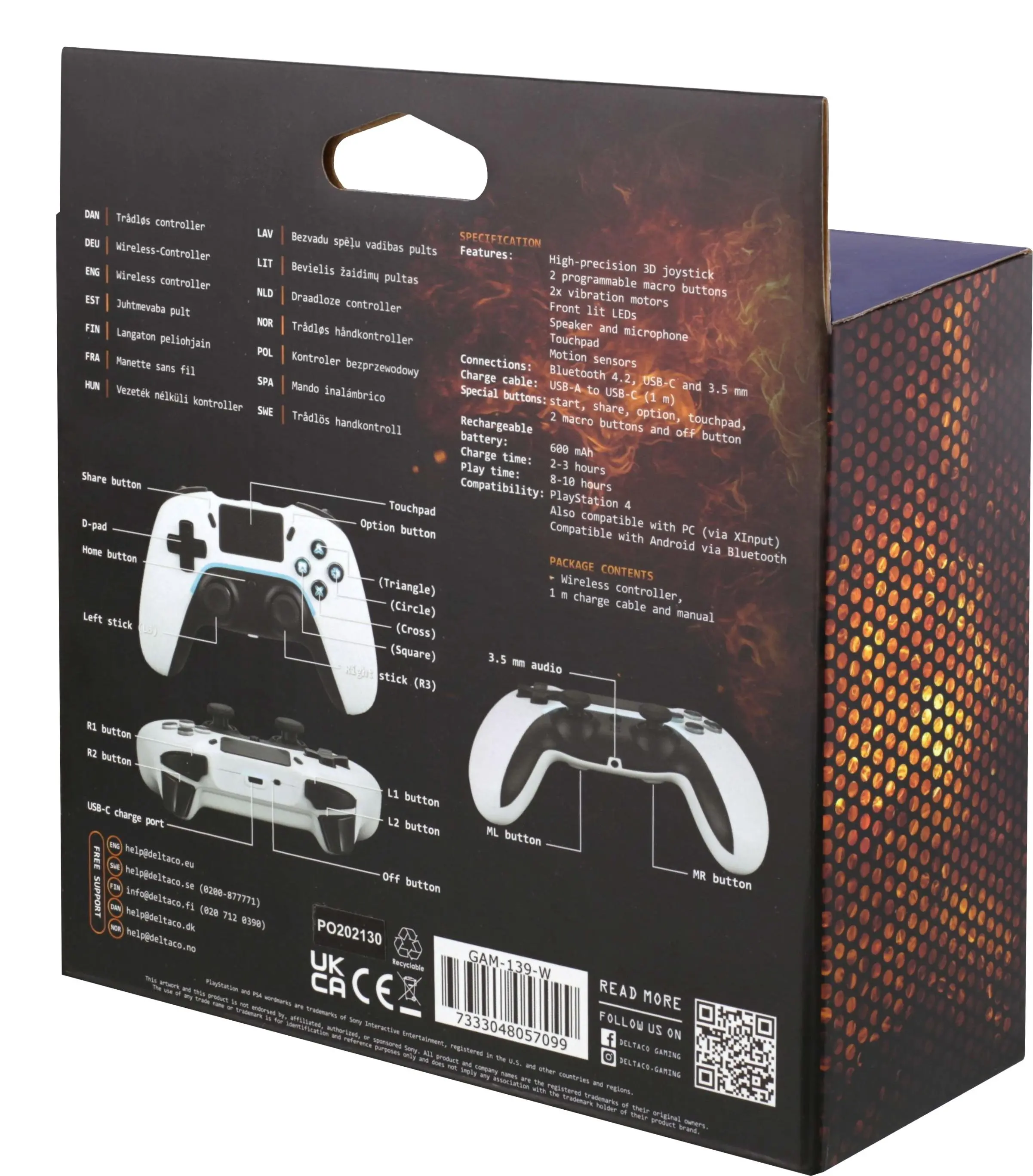 Pad Deltaco GAM-139-W do PC, PS4, Android Bezprzewodowy