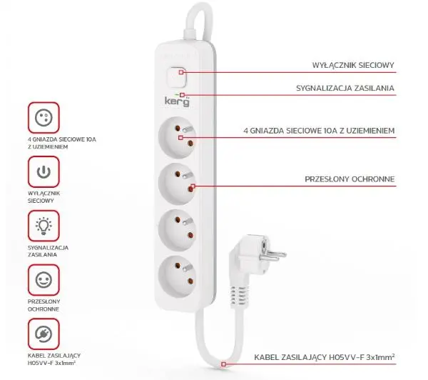 Kerg M02391 4 gniazda 1,5m Biały