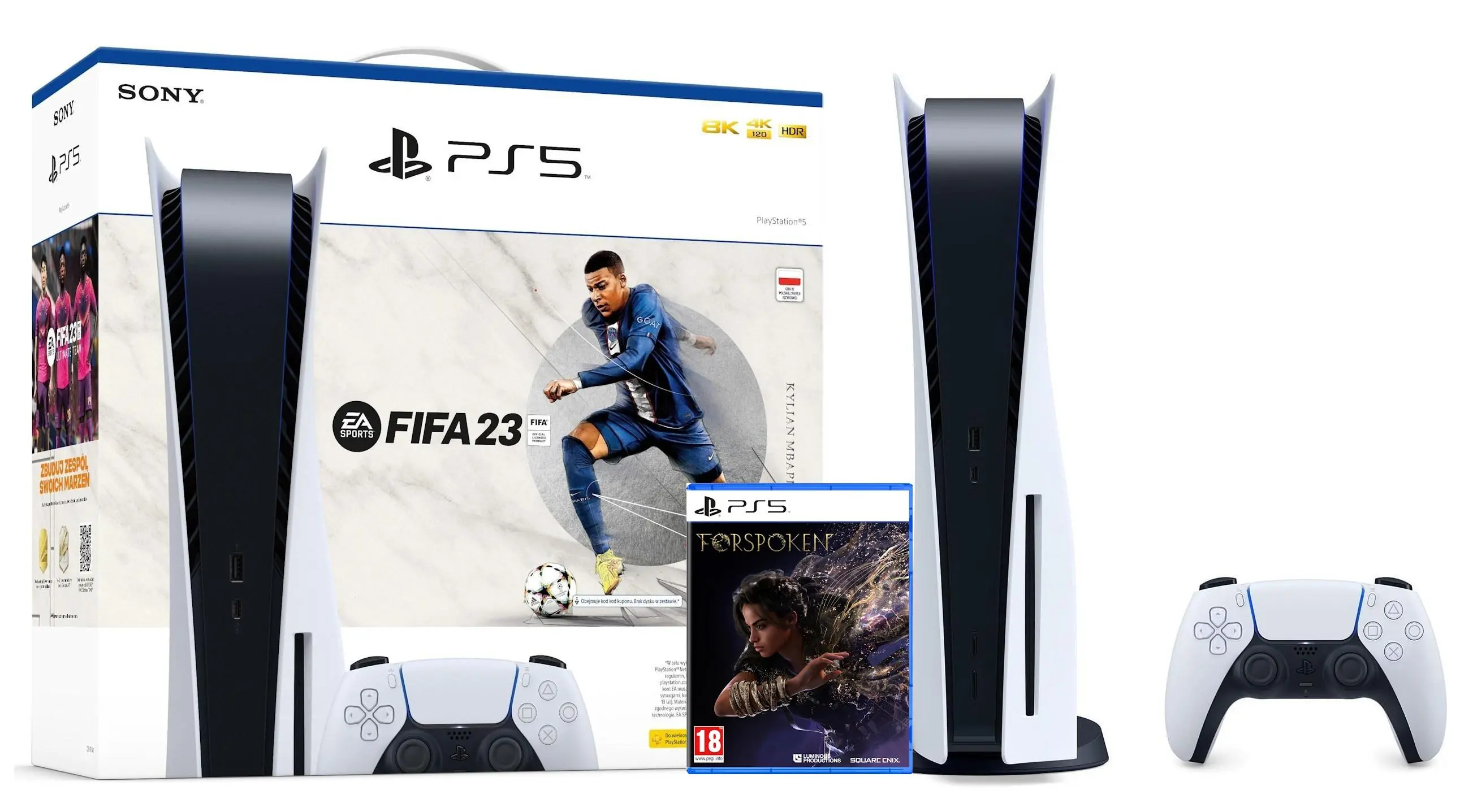 Konsola Sony PlayStation 5 (PS5) z napędem + FIFA 23 + Forspoken