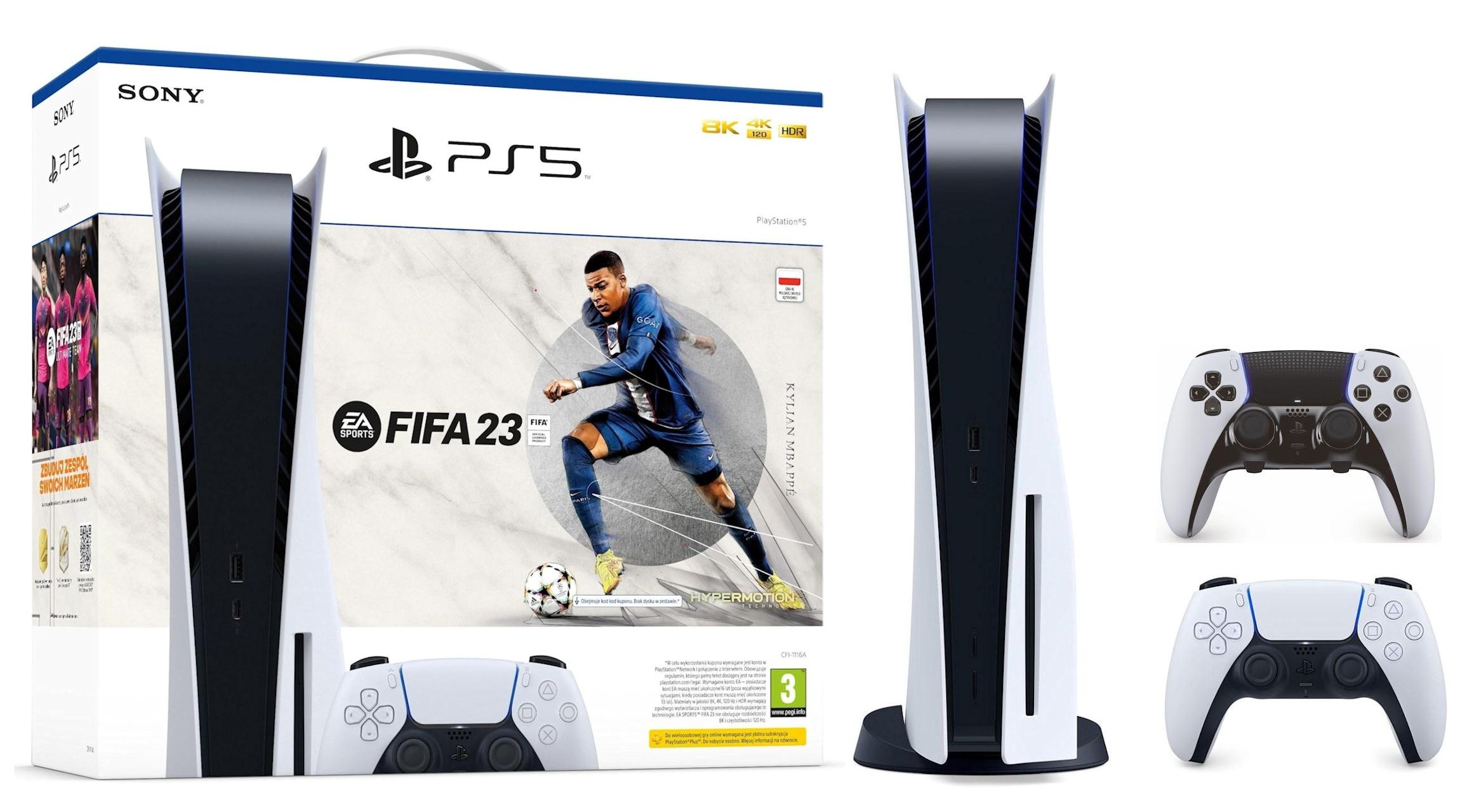 Konsola Sony PlayStation 5 (PS5) z napędem + pad DualSense Edge + FIFA 23
