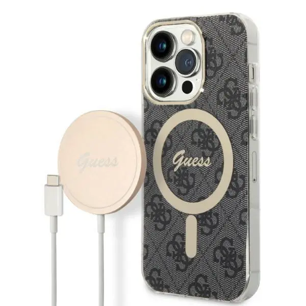 Zestaw Guess GUBPP14LH4EACSK ładowarka indukcyjna + etui 4G Print MagSafe do iPhone 14 Pro