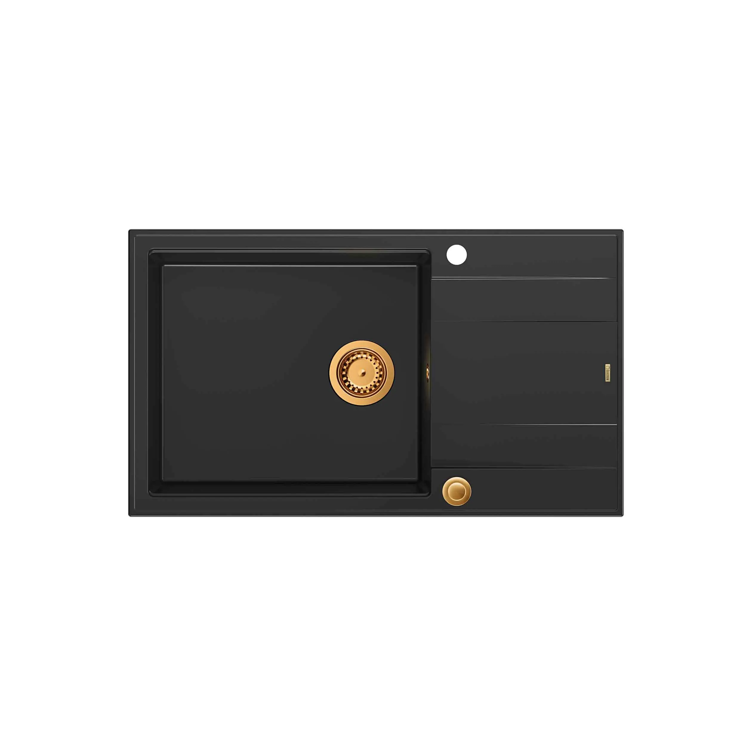 Zlewozmywak Quadron HCQE58650U7_PVDC1 P2O Evan 136 XL Granitowy Czarny mat/Miedziany