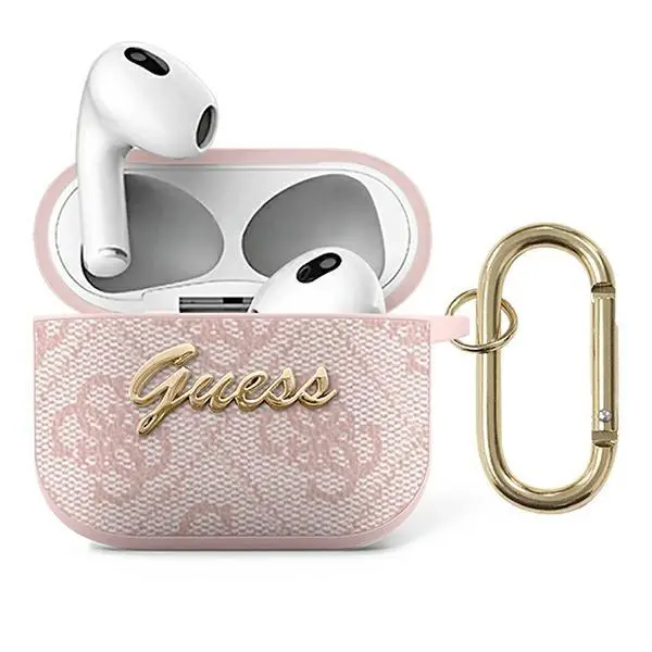 Etui na słuchawki Guess 4G Script Metal Collection GUA34GSMP do AirPods 3 Różowy