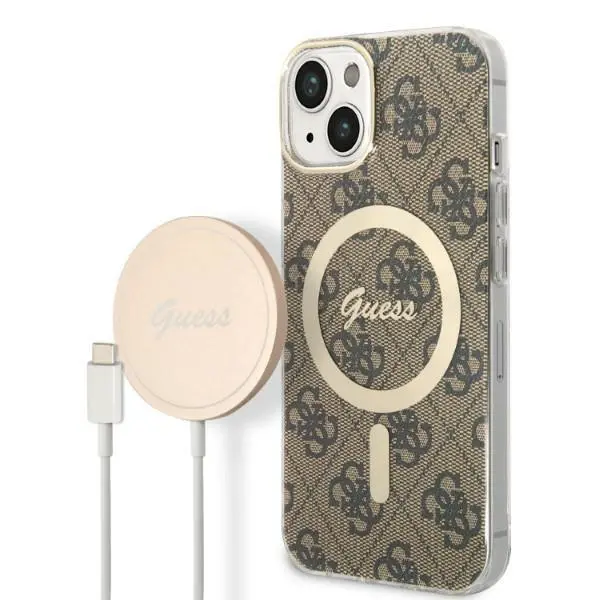 Zestaw Guess GUBPP14MH4EACSW  ładowarka indukcyjna + etui 4G Print MagSafe do iPhone 14 Plus