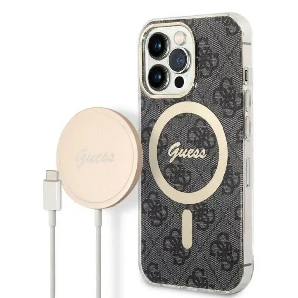 Zestaw Guess GUBPP13LH4EACSK ładowarka indukcyjna + etui 4G Print MagSafe do iPhone 13 Pro +