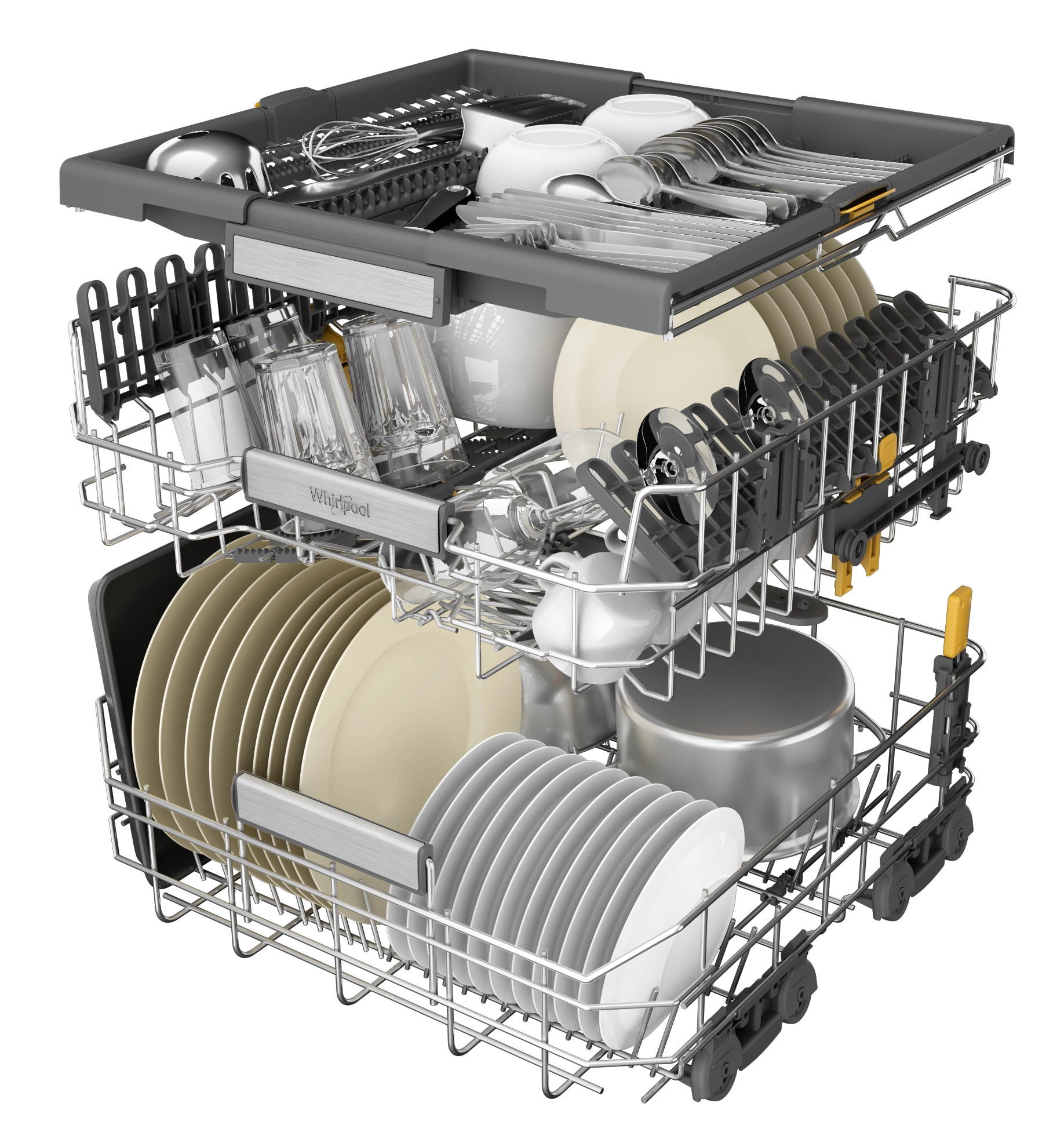 zmywarka Whirlpool W7IHP40L MaxiSpace, kosze i szuflada na sztućce