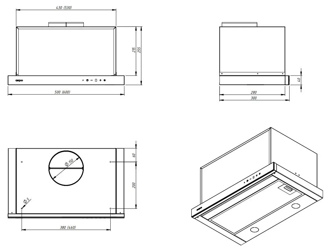 Фото Витяжка телескопічна Akpo WK-7 Light Glass Touch 60 Black