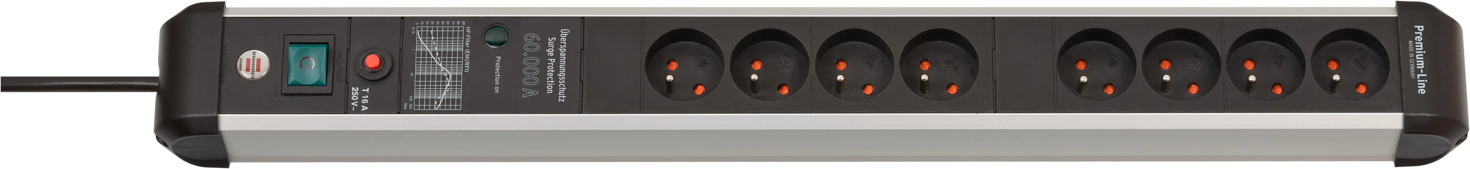 Listwa Brennenstuhl Premium-Protect-Line 8 gniazd 3m Czarno-srebrny