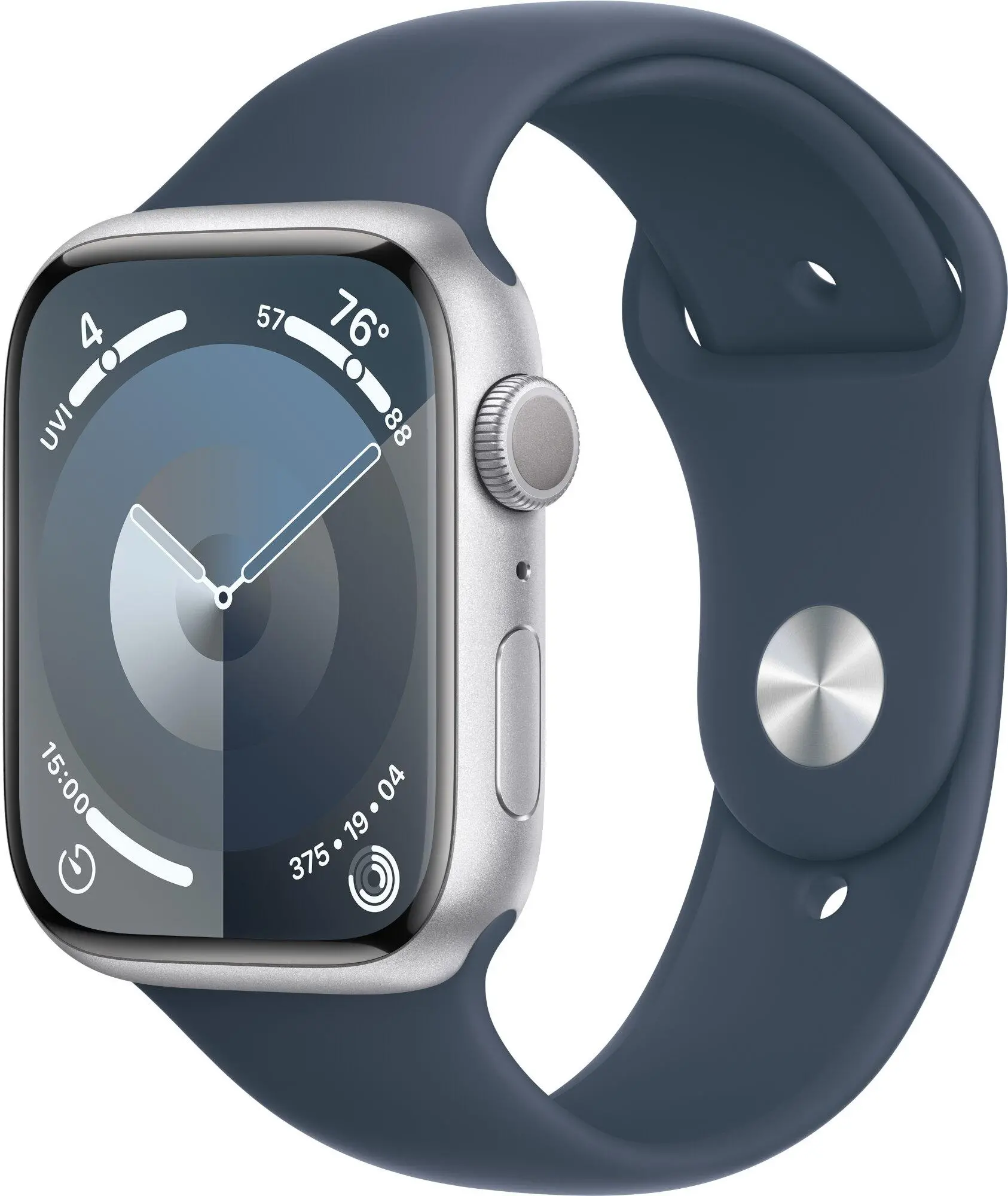 Apple Watch Series 9 GPS koperta 45mm z aluminium Srebrnym pasek sportowy Zimowego błękitu S/M