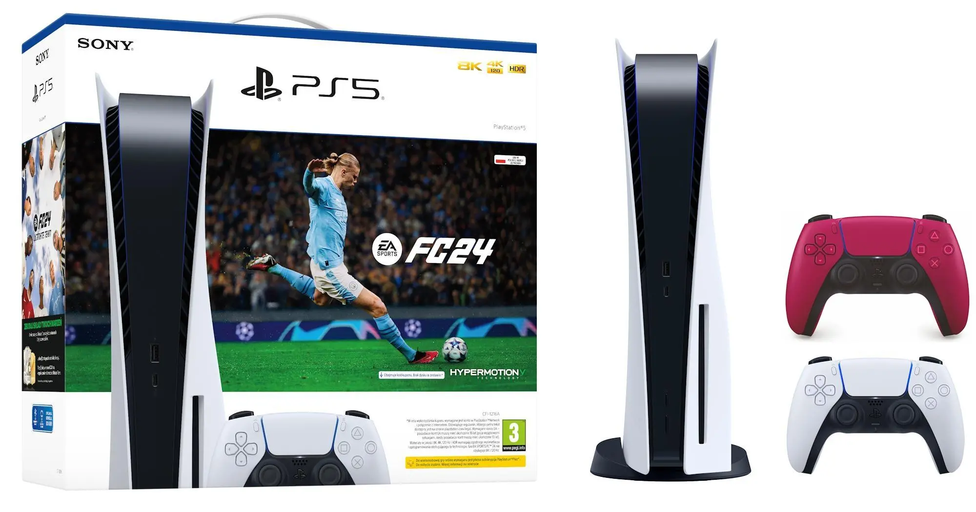 Konsola Sony PlayStation 5 (PS5) z napędem + Dodatkowy Pad Czerwony + EA SPORTS FC 24