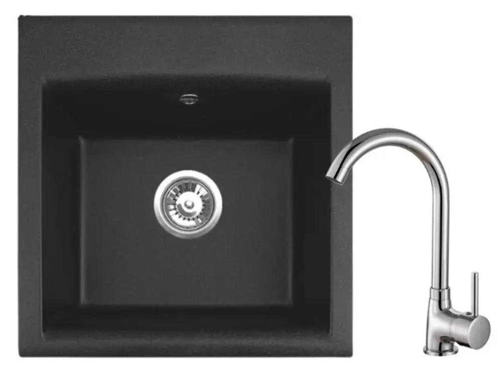 Zlewozmywak Alveus Mija 10 Czarny + bateria 1147565KC Chrom