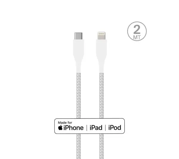 Puro Fabric Ultra Strong USB-C do Lightning MFi 2m Biały