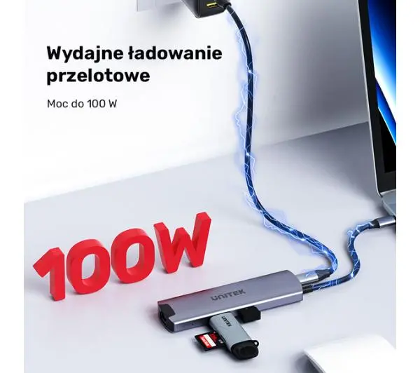 Unitek H1112F USB-C PD100W RJ-45 5 Gbps Szary