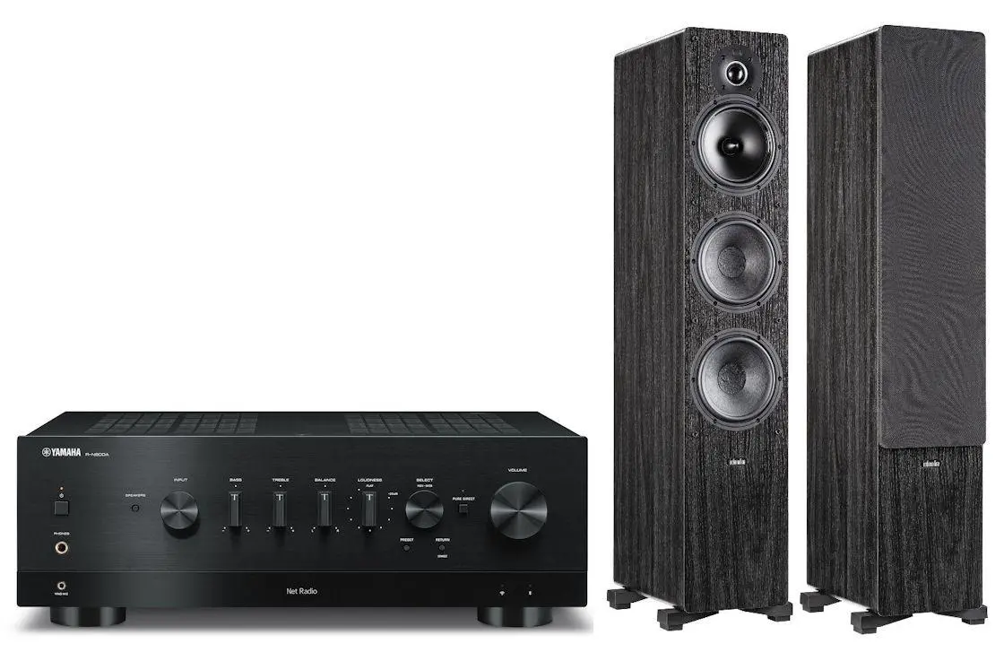 Zestaw stereo Yamaha R-N800A Czarny, Indiana Line Tesi 661 Ciemny dąb