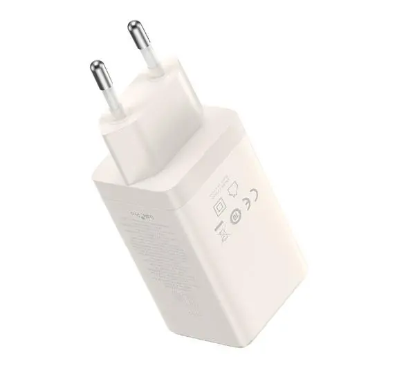 Baseus GaN5 2x USB-C + USB 65W + kabel 1m Biały