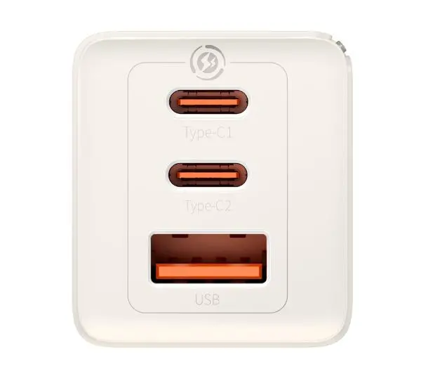 Baseus GaN5 2x USB-C + USB 65W + kabel 1m Biały