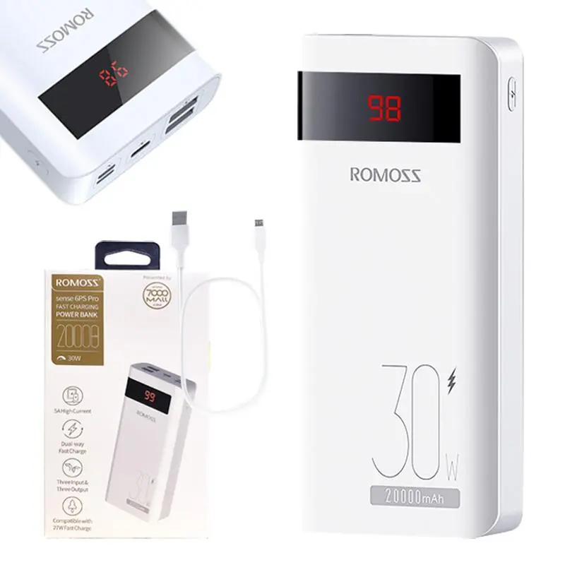 фото Зовнішній акумулятор (павербанк) Romoss Sense 6PS Pro 20000 mAh 30W White