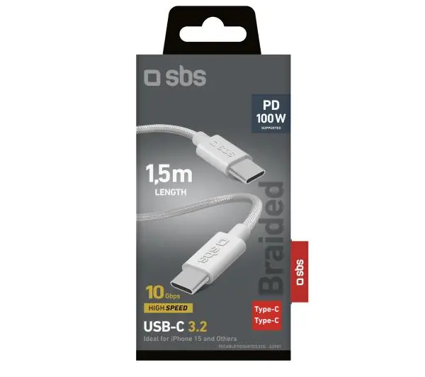 SBS USB-C do USB-C 1.5m 100W Szary