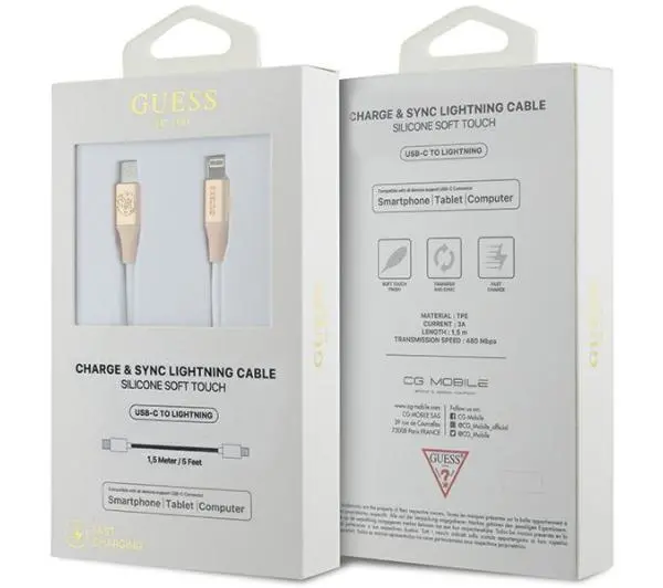 Guess Ebossed Logo USB-C do Lightning 1,5m Fast Charging Złoty