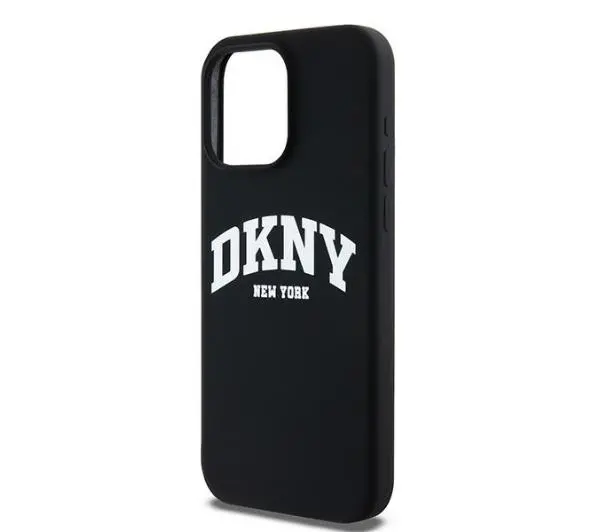 DKNY Liquid Silicone White Printed Logo MagSafe do iPhone 15 Pro Max Czarny