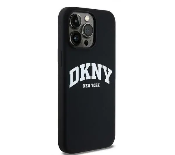 DKNY Liquid Silicone White Printed Logo MagSafe do iPhone 15 Pro Max Czarny