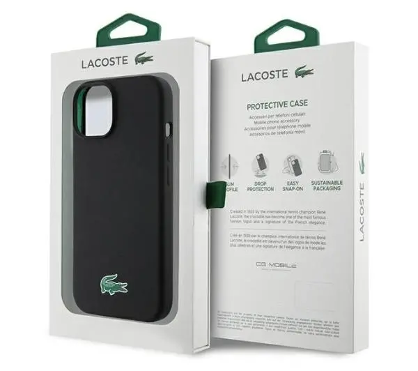 Lacoste LCHMP15SSLOK Hardcase Silicone MagSafe do iPhone 15 Czarny