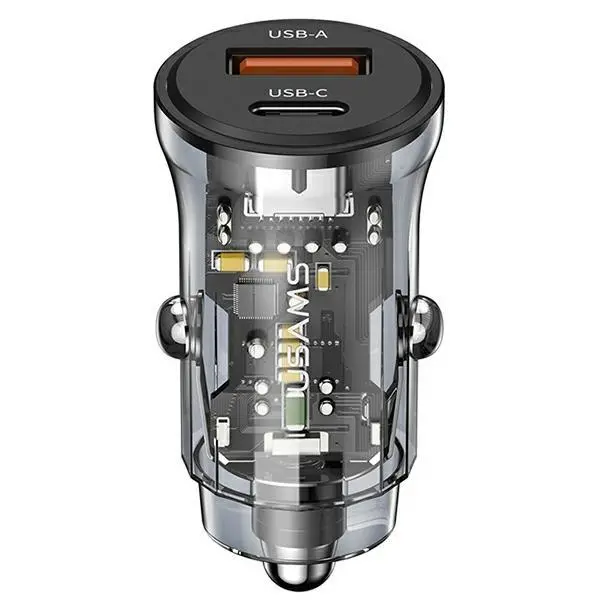 Ładowarka samochodowa USAMS C32 1xUSB+1xUSB-C Fast Charge 30W Czarny