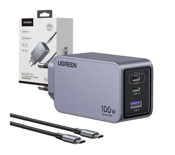 UGREEN 25874 Nexode Pro 100W GaN USB + 2x USB-C Szary