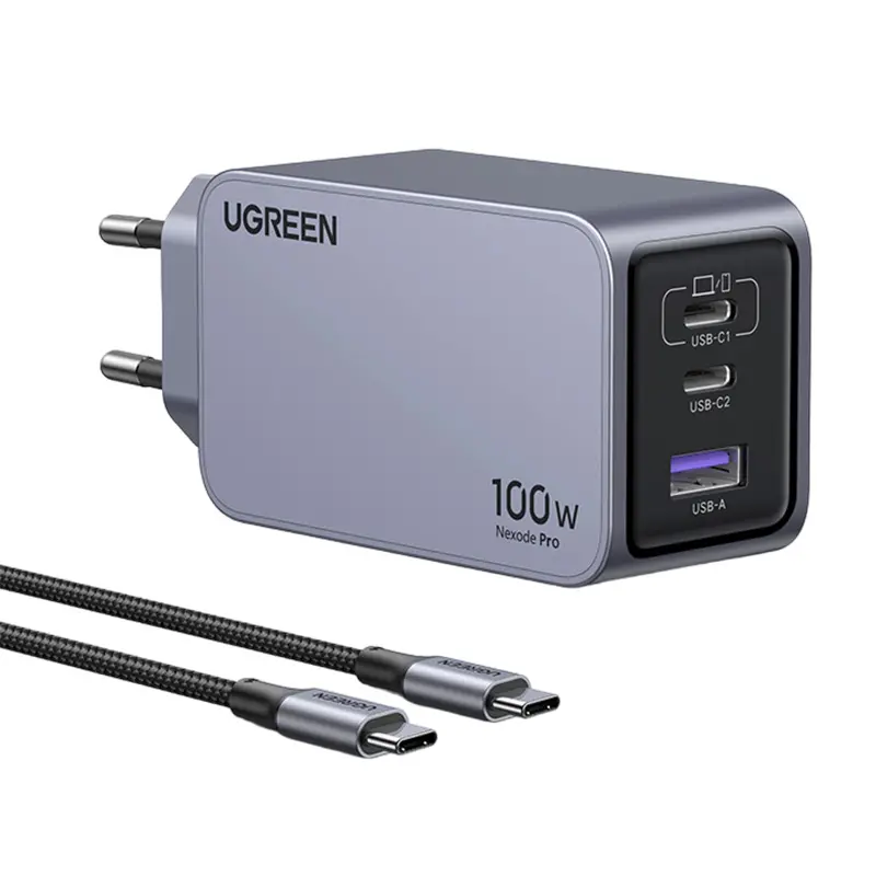 Ładowarka sieciowa UGREEN 25874 Nexode Pro 100W GaN USB + 2x USB-C Szary