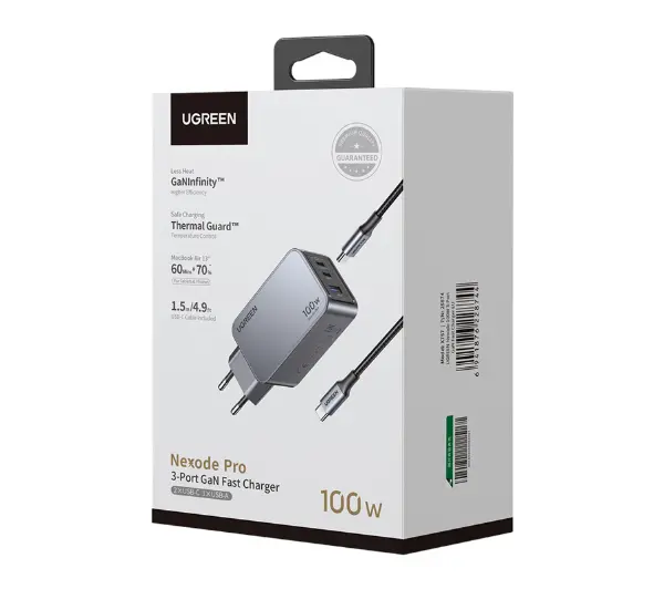 UGREEN 25874 Nexode Pro 100W GaN USB + 2x USB-C Szary