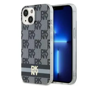 Etui DKNY IML Checkered Mono Pattern & Printed Stripes MagSafe do iPhone 15 Plus Czarny