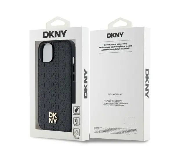 DKNY Hardcase Leather Monogram Pattern Metal Logo MagSafe do iPhone 14 Czarny