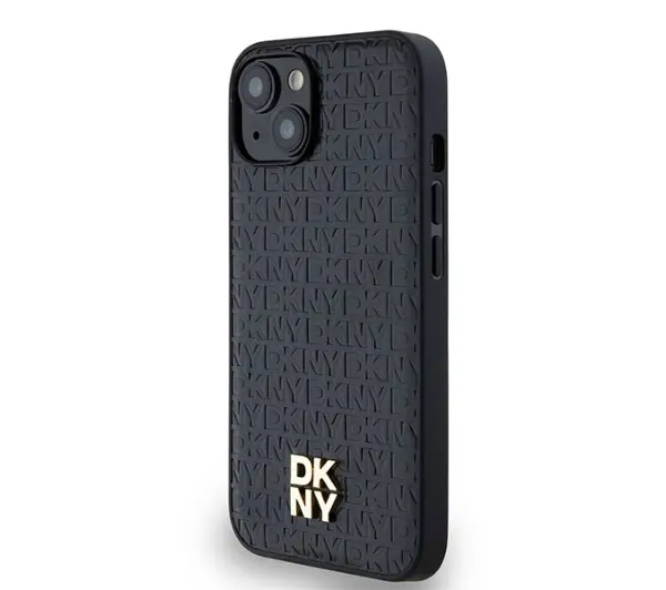 DKNY Hardcase Leather Monogram Pattern Metal Logo MagSafe do iPhone 14 Czarny