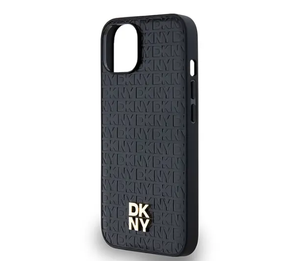 DKNY Hardcase Leather Monogram Pattern Metal Logo MagSafe do iPhone 14 Czarny