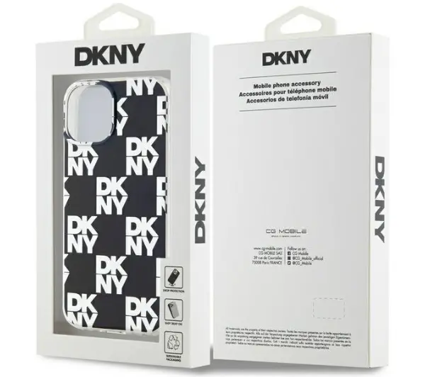 DKNY IML Checkered Mono Pattern do iPhone 15 Plus Czarny