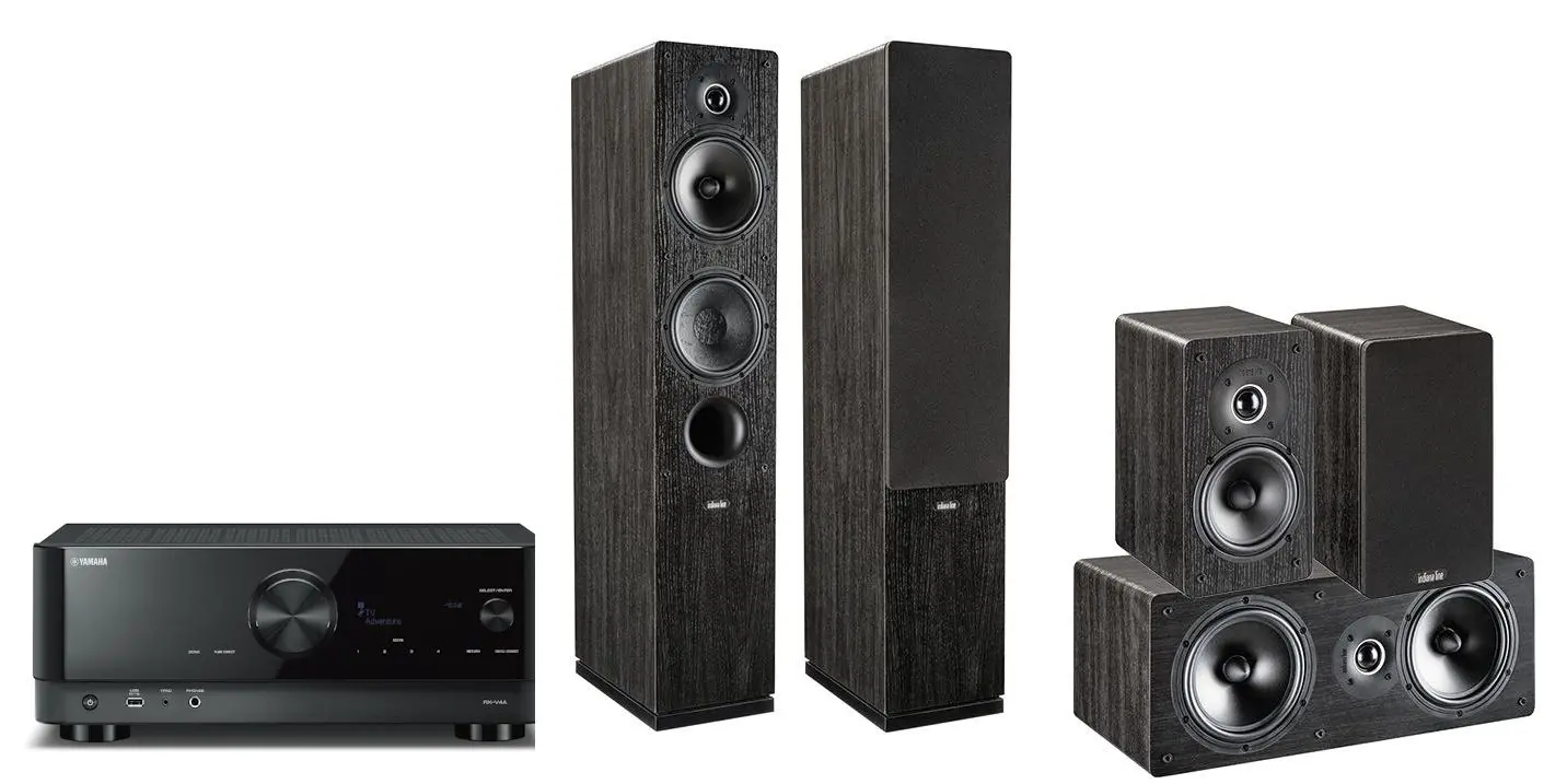 Zestaw kina Yamaha MusicCast RX-V4A Czarny, Indiana Line Tesi 5.0 561/761/241 Ciemny dąb
