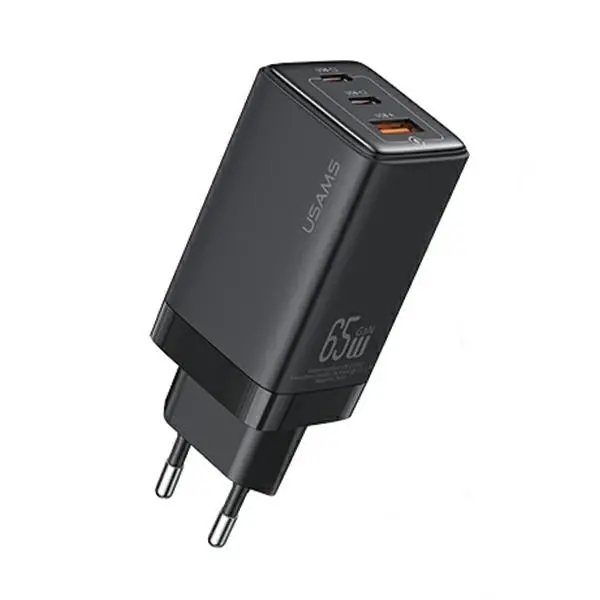 Ładowarka sieciowa USAMS CC180TC01 2xUSB-C+USB 65W GAN PD3.0 Czarny