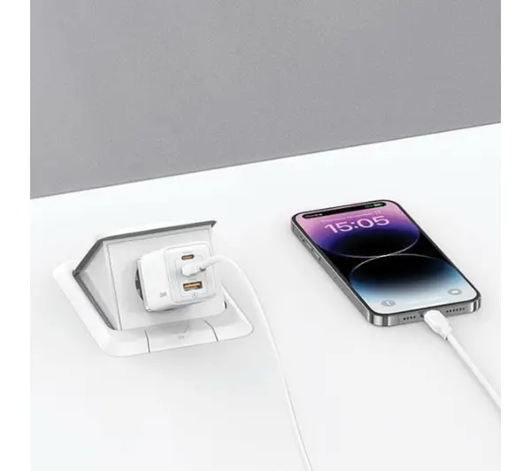 USAMS CC180TC01 2xUSB-C+USB 65W GAN PD3.0 Czarny