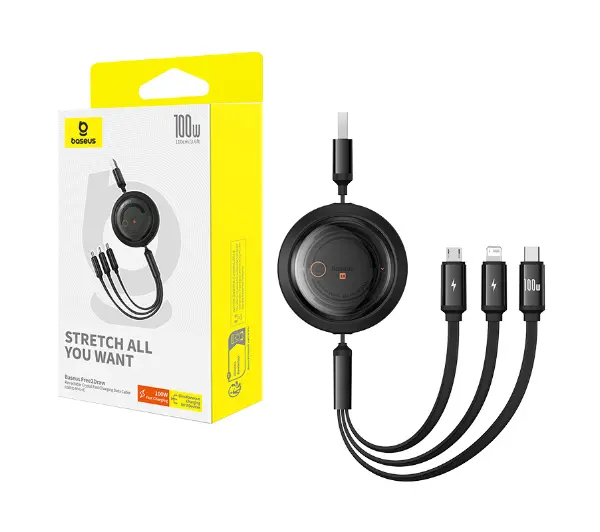 Baseus 3w1 Free2Draw USB do M+L+C 100W 1,1m Czarny