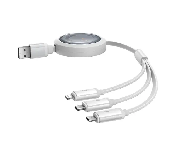 Baseus USB 3w1 Free2Draw USB do micro USB+Lightning+USB-C 3.5A 1,1m Biały
