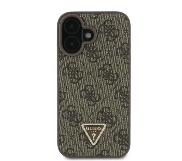 Guess hardcase Leather 4G Triangle Strass iPhone 16 Brązowy