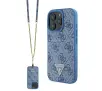 Etui Guess Leather Metal Logo Strass Crossbody do iPhone 16 Pro Max Niebieski