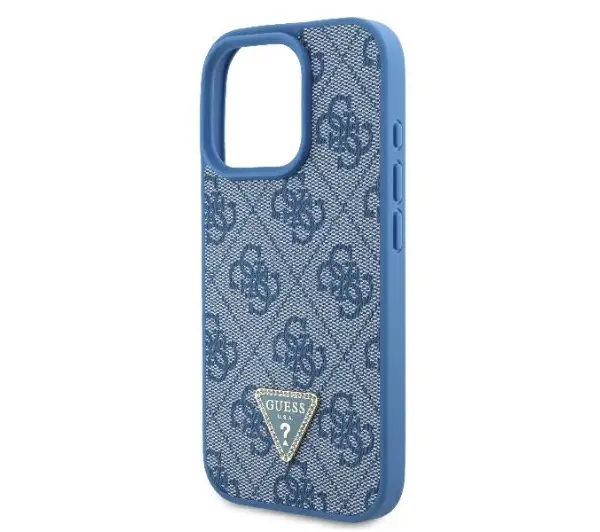 Guess Leather Metal Logo Strass Crossbody do iPhone 16 Pro Max Niebieski