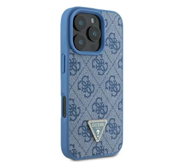 Guess Leather Metal Logo Strass Crossbody do iPhone 16 Pro Max Niebieski