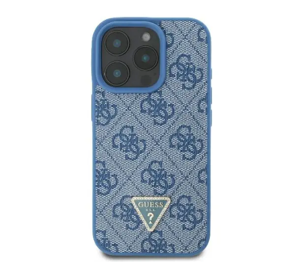Guess Leather Metal Logo Strass Crossbody do iPhone 16 Pro Max Niebieski